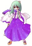  asymmetrical_hair blue_scarf blue_skirt eyebrows_visible_through_hair frog_hair_ornament full_body hair_ornament kochiya_sanae legs_apart loafers long_sleeves looking_at_viewer ngayope nontraditional_miko scarf shoes skirt snake_hair_ornament solo standing touhou vest wide_sleeves wrist_cuffs 