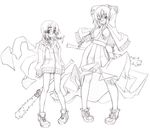  baseball_bat greyscale highres legs monochrome multiple_girls nail nail_bat original sakuya_tsuitachi scarf sketch 