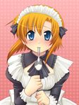  cosplay higurashi_no_naku_koro_ni lowres maid mouth_hold ryuuguu_rena solo spoon suzunoya 