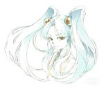  blue_hair brown_eyes hatomugi hoshino_ruri kidou_senkan_nadesico monochrome solo spot_color twintails 