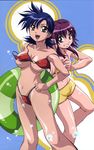  :d akahori_gedou_hour_rabuge artist_request bikini blue_hair breasts brown_eyes green_eyes grin highres innertube medium_breasts multiple_girls o-ring o-ring_top open_mouth purple_hair sashima_kaoruko scan small_breasts smile swimsuit untied untied_bikini yoshizumi_aimi 