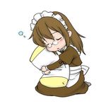  artist_request brown_hair chibi futaba_channel glasses kneeling maid nemui nijiura_maids pillow pillow_hug sleeping solo 