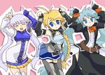  animal_ears blonde_hair borrowed_character braid caramelldansen fuyu_no_seirei-san girl_with_a_blonde_braid_(tomoshibi_hidekazu) lowres mof's_silver_haired_twintailed_girl multiple_girls oekaki original thighhighs twintails yagisaka_seto 