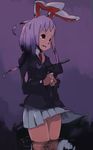  animal_ears blazer bunny_ears fgz gun handgun jacket lavender_hair mauser_c96 no_panties pistol pleated_skirt reisen_udongein_inaba skirt solo touhou water weapon 