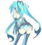  aqua_hair ass bent_over hatsune_miku kanikama long_hair panties pantyshot solo striped striped_panties thighhighs twintails underwear very_long_hair vocaloid 