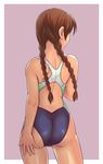  ass back braid brown_hair competition_swimsuit copyright_request dimples_of_venus e20 from_behind one-piece_swimsuit simple_background solo swimsuit trefoil twin_braids 