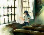  blue_hair copyright_request long_hair school_uniform serafuku solo umesaki_nao window 