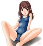  barefoot blush brown_hair hoshino_yuumi kimi_kiss neopure one-piece_swimsuit school_swimsuit solo spread_legs swimsuit 