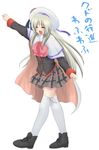  bow cape closed_eyes little_busters! long_hair masayu noumi_kudryavka pink_bow plaid plaid_skirt school_uniform silver_hair skirt solo thighhighs translated 