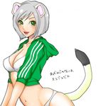  animal_ears bra copyright_request ermine_ears green_eyes lingerie navel otama panties silver_hair solo tail translated underwear 