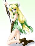  blonde_hair blue_eyes hair_ribbon kazumi long_hair low-tied_long_hair polearm ribbon riesz seiken_densetsu seiken_densetsu_3 solo spear weapon 