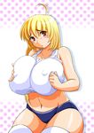  bb blonde_hair blush breast_squeeze breasts brown_eyes huge_breasts large_breasts plump 