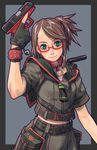  collar glasses green_eyes gun handgun negishi_hideto original pistol solo trigger_discipline weapon 