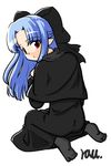  artist_request blue_hair half_updo len lowres melty_blood pointy_ears red_eyes solo tsukihime 