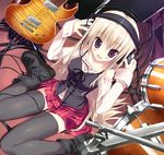  bad_id bad_pixiv_id blonde_hair boots guitar headphones instrument long_hair original plaid plaid_skirt purple_eyes skirt solo thighhighs tsurusaki_takahiro zettai_ryouiki 