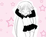  caramelldansen hayate_no_gotoku! kiira long_hair lowres monochrome parody pink_background popotan sanzen'in_nagi solo thighhighs 