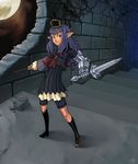  blue_hair dagger dress elf elvaan final_fantasy final_fantasy_xi full_moon gauntlets hair_ornament ivy kneehighs masn_(moxi) moon pointy_ears prishe ribbon shorts socks solo spiked_knuckles spikes wand weapon 