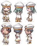  :3 alice_carroll amano_kozue aria arm_behind_back athena_glory beret blush boots chibi dark_skin gloves green_hair grey_hair hat long_hair lowres multiple_girls orange_planet_uniform short_hair side_slit sketch uniform 