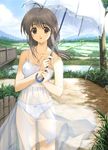  artist_request bra brown_eyes brown_hair comic_party dress lingerie long_hair makimura_minami panties see-through solo umbrella underwear 