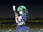  alternate_costume cityscape gohei kochiya_sanae night school_uniform serafuku solo touhou tsuyadashi_shuuji 