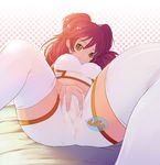  blush boumaru breasts cameltoe covered_nipples freckles gundam gundam_00 kupaa large_breasts midriff nena_trinity presenting pussy red_hair smile solo spread_legs spread_pussy spread_pussy_under_clothes thighhighs yellow_eyes zettai_ryouiki 