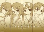  armband blush bow bracelet braid brown fifth_aile flat_chest fuuko_(fifth_aile) hair_bow honoka_(fifth_aile) jewelry koyuki_(fifth_aile) lineup long_hair monochrome multiple_girls nonohara_miki short_hair tsubomi_(fifth_aile) 