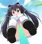  kagura_yuuki kooh pangya panties panty_pull solo striped striped_panties thighhighs underwear 