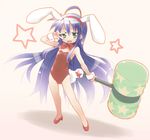  animal_ears bare_legs bunny_ears bunnysuit cosplay hammer izumi_konata keiou_yuugekitai leotard lucky_star mallet mikuru_beam nanahikari_rami nanahikari_rami_(cosplay) piko_piko_hammer red_leotard saxyun solo v v_over_eye 