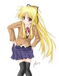  amicis black_panties blonde_hair fate_testarossa long_hair lyrical_nanoha mahou_shoujo_lyrical_nanoha panties red_eyes skirt solo thighhighs underwear undressing very_long_hair 