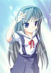  arm_up black_skirt blush buttons clannad eyebrows_visible_through_hair hairband high-waist_skirt hikarizaka_private_high_school_uniform safi sakagami_tomoyo school_uniform shirt short_sleeves skirt solo suspender_skirt suspenders tareme upper_body white_shirt 