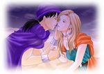  1girl artist_request bianca blonde_hair blue_eyes cape couple dragon_quest dragon_quest_v hero_(dq5) hetero kiss 