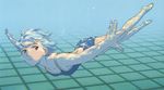  :t ayanami_rei barefoot blue_hair blue_swimsuit breasts bubble caustics foreshortening from_side hands highres holding_breath neon_genesis_evangelion one-piece_swimsuit outstretched_arms pale_skin pool red_eyes scan short_hair small_breasts solo spread_arms swimming swimsuit tsurumaki_kazuya underwater 