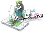  dragon_quest dragon_quest_iv ebira green_hair handheld_game_console hero_(dq4) md5_mismatch miniboy nintendo_ds oversized_object simple_background solo stylus white_background 