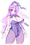  animal_ears arumela bare_shoulders blush_stickers breasts bunny_ears bunny_girl bunnysuit corset detached_collar fishnet_pantyhose fishnets huge_breasts long_hair mel/a original pantyhose purple_eyes purple_hair solo wrist_cuffs 