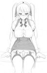  blush breasts bursting_breasts cecilia_(pangya) cleavage covered_nipples glasses greyscale hima large_breasts monochrome pangya pencil_skirt sketch skirt solo thighhighs wide_hips 