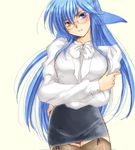  animal_ears blue_hair fang follower_(yagisaka_seto) genderswap genderswap_(mtf) glasses heterochromia imageboard_colors lowres oekaki original solo tail thighhighs yagisaka_seto 