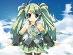  amanooni_touri day green_hair hatsune_miku long_hair sky solo thighhighs twintails vocaloid 