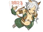  animal_ears beckoning breasts cat_ears cat_tail final_fantasy final_fantasy_xi foreshortening from_above hand_on_hip large_breasts mithra navel short_hair solo tail thief_(final_fantasy) white_background white_hair 