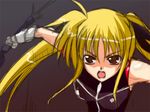  bangs blonde_hair fate_testarossa long_hair lyrical_nanoha mahou_shoujo_lyrical_nanoha red_eyes solo yokoyama_kouji 