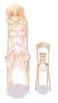  alice_margatroid bangs bare_shoulders barefoot blonde_hair blue_eyes eyebrows_visible_through_hair hourai_doll kokono_coco lingerie looking_at_viewer negligee nightgown short_hair simple_background sitting solo touhou underwear white_background 