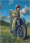  androgynous brough_superior cloud day field ground_vehicle hermes kino kino_no_tabi motor_vehicle motorcycle realistic reise reverse_trap sky solo 