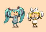  animated animated_gif aqua_hair chan_co chibi hatsune_miku kagamine_rin katamari_damacy long_hair multiple_girls parody twintails very_long_hair vocaloid 