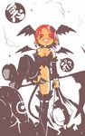  boots demon_girl disgaea etna fang head_wings hiruma_andon prinny red_eyes red_hair solo thigh_boots thighhighs whip 