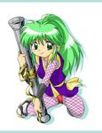  artist_request bazooka fishnets ganbare_goemon green_hair japanese_clothes lowres ninja ponytail solo weapon yae_(ganbare_goemon) 