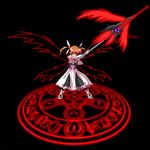  alternate_color alternate_weapon artist_request black_background energy_wings hexagram lyrical_nanoha magic_circle magical_girl mahou_shoujo_lyrical_nanoha mahou_shoujo_lyrical_nanoha_a's raising_heart red_eyes red_hair solo takamachi_nanoha twintails weapon white_devil wings 