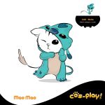  2015 belle_(lilo_&amp;_stitch) black_eyes cat character_name clothed clothing cosplay disney english_text feline grey_nose kingofthief1 lilo_and_stitch mammal mao_mao on_one_leg one_eye_closed simple_background solo standing text white_background 
