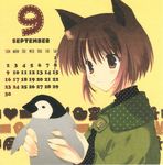  2007 animal_ears bird calendar_(medium) cat_ears mitsumi_misato original penguin solo 