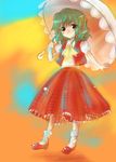  ascot green_hair kazami_yuuka light_smile ono_mochiko parasol plaid plaid_skirt plaid_vest red_eyes short_hair skirt skirt_set solo touhou umbrella vest 