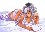  ass bed breasts cleavage large_breasts lying mechanical_pencil non-web_source os-tan panties paper pencil purple_hair red_eyes sketching socks solo underwear vista-tan vistake 