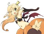  armpits bat_wings blonde_hair crown demon_girl elbow_gloves fang flat_chest gloves green_eyes long_hair melissa_seraphy midriff naked_pumpkin one_eye_closed pointy_ears pumpkin skull solo succubus waga_mama_capriccio white_background wings 